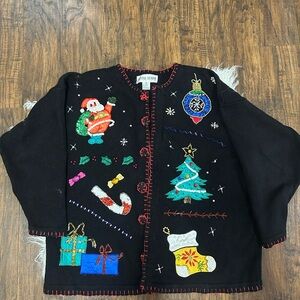 Festive Christmas Cardigan with Embroidered Designs